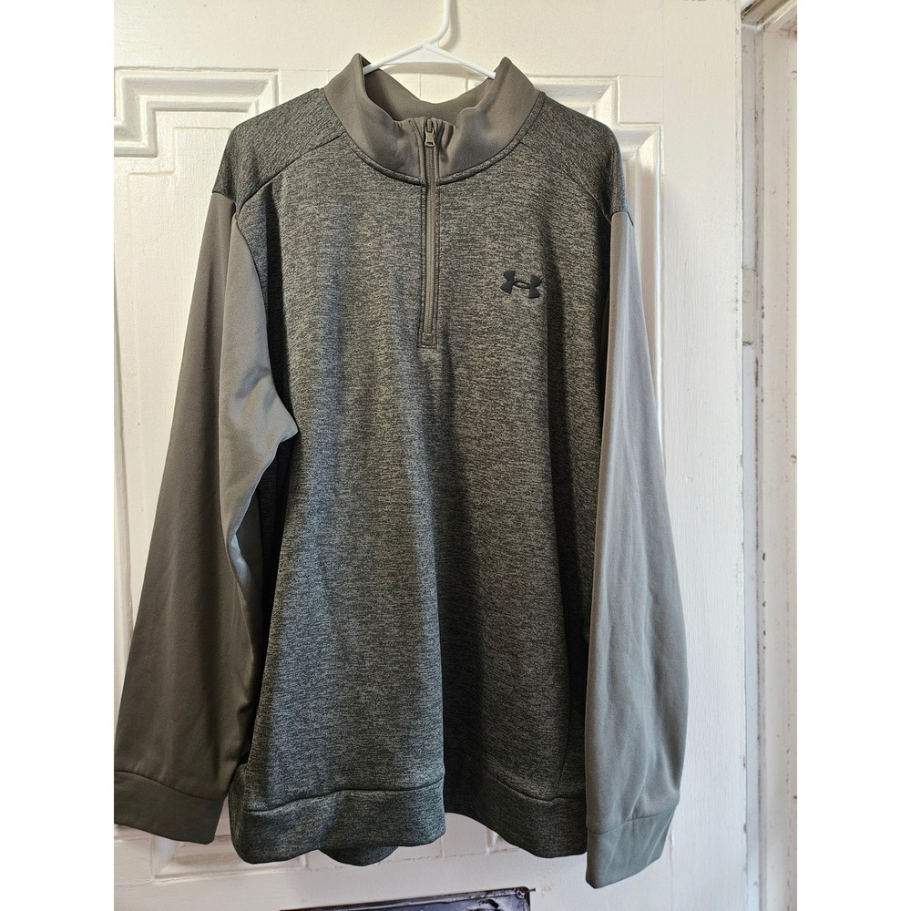 Under Armour Mens 3XL Loose Fit Quarter Zip Fleece Pullover Olive Green Heather